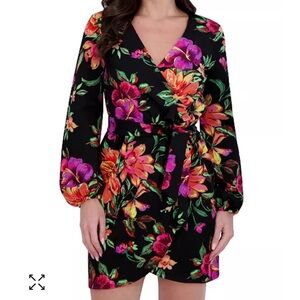 Floral Wrap Dress with Long Sleeves